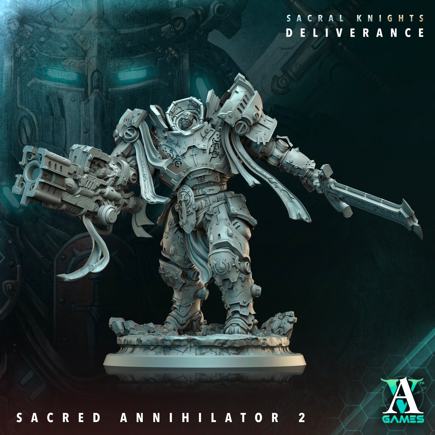 Sacred Annihilator – Sacral Knights: Deliverance – Archvillain Games – Large Armored Mech Suit
