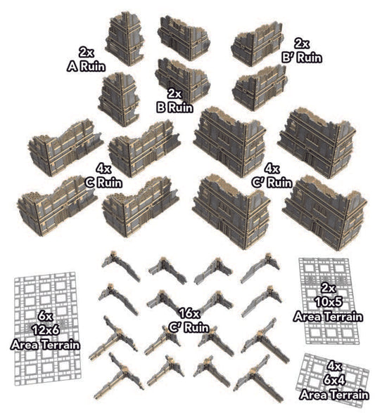 Foldable gothic ruins terrain for 28mm games

Sci-fi wargame terrain printable scenery

Modular ruin terrain for RPG battle maps

Unpainted gothic ruins tabletop terrain

