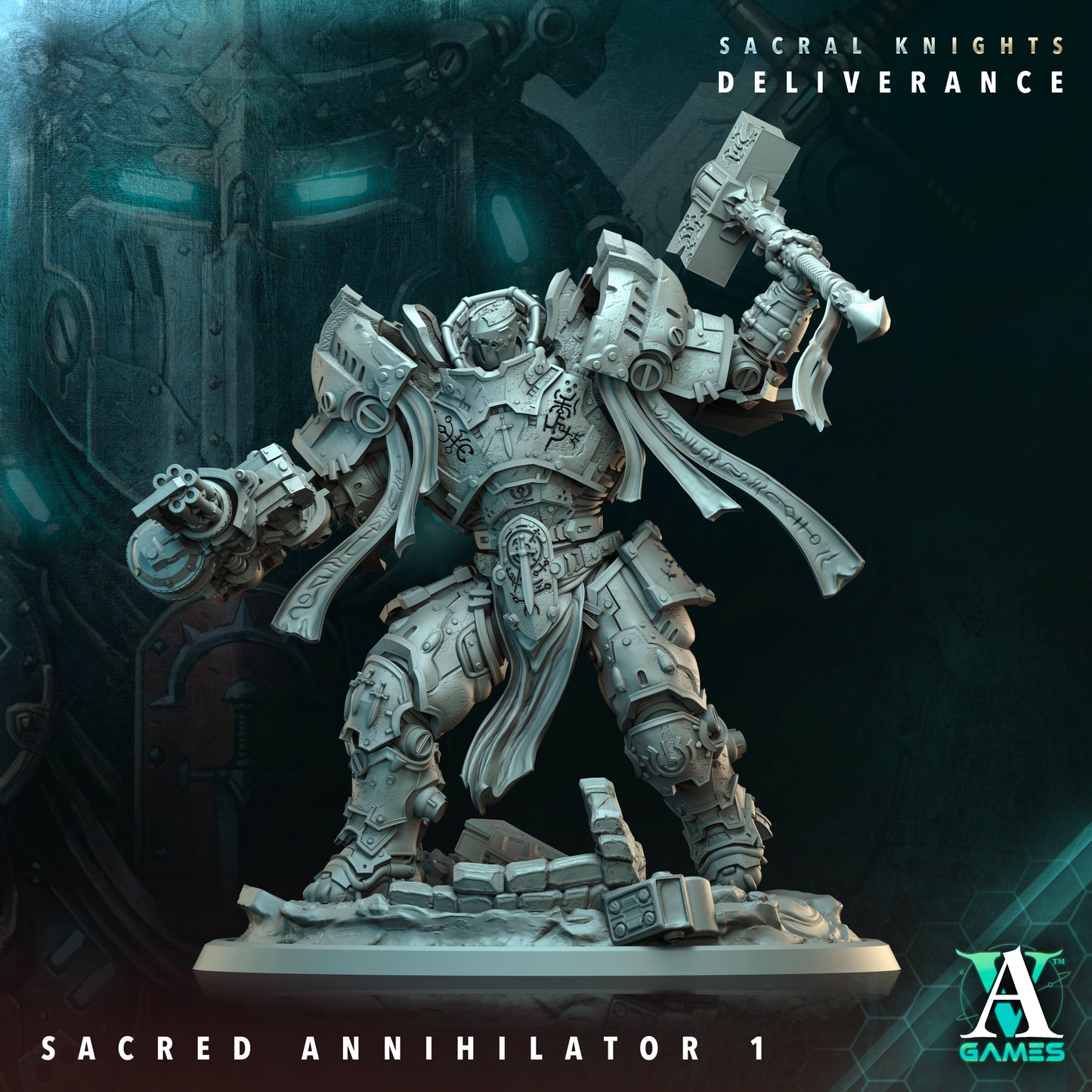 Sacred Annihilator – Sacral Knights: Deliverance – Archvillain Games – Large Armored Mech Suit