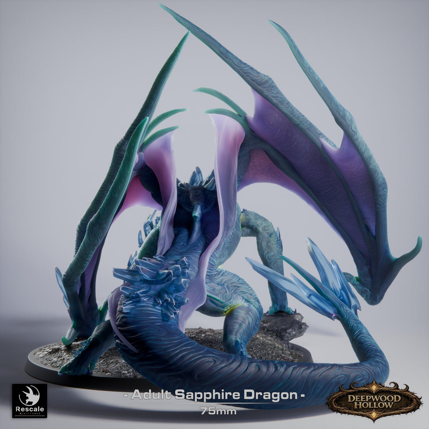 Adult Sapphire Dragon – Deepwood Hollow | Rescale Miniatures | Fantasy Dragon Resin Miniature | DnD Dragon Boss | Tabletop RPG Monster