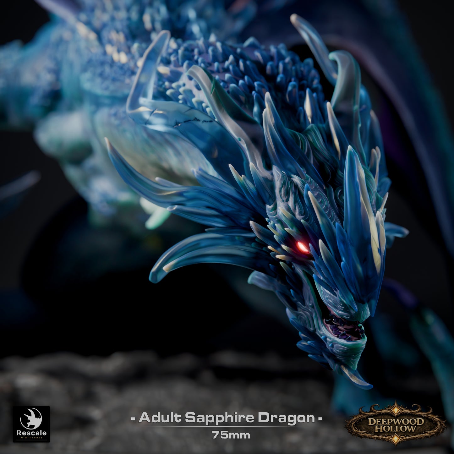 Adult Sapphire Dragon – Deepwood Hollow | Rescale Miniatures | Fantasy Dragon Resin Miniature | DnD Dragon Boss | Tabletop RPG Monster
