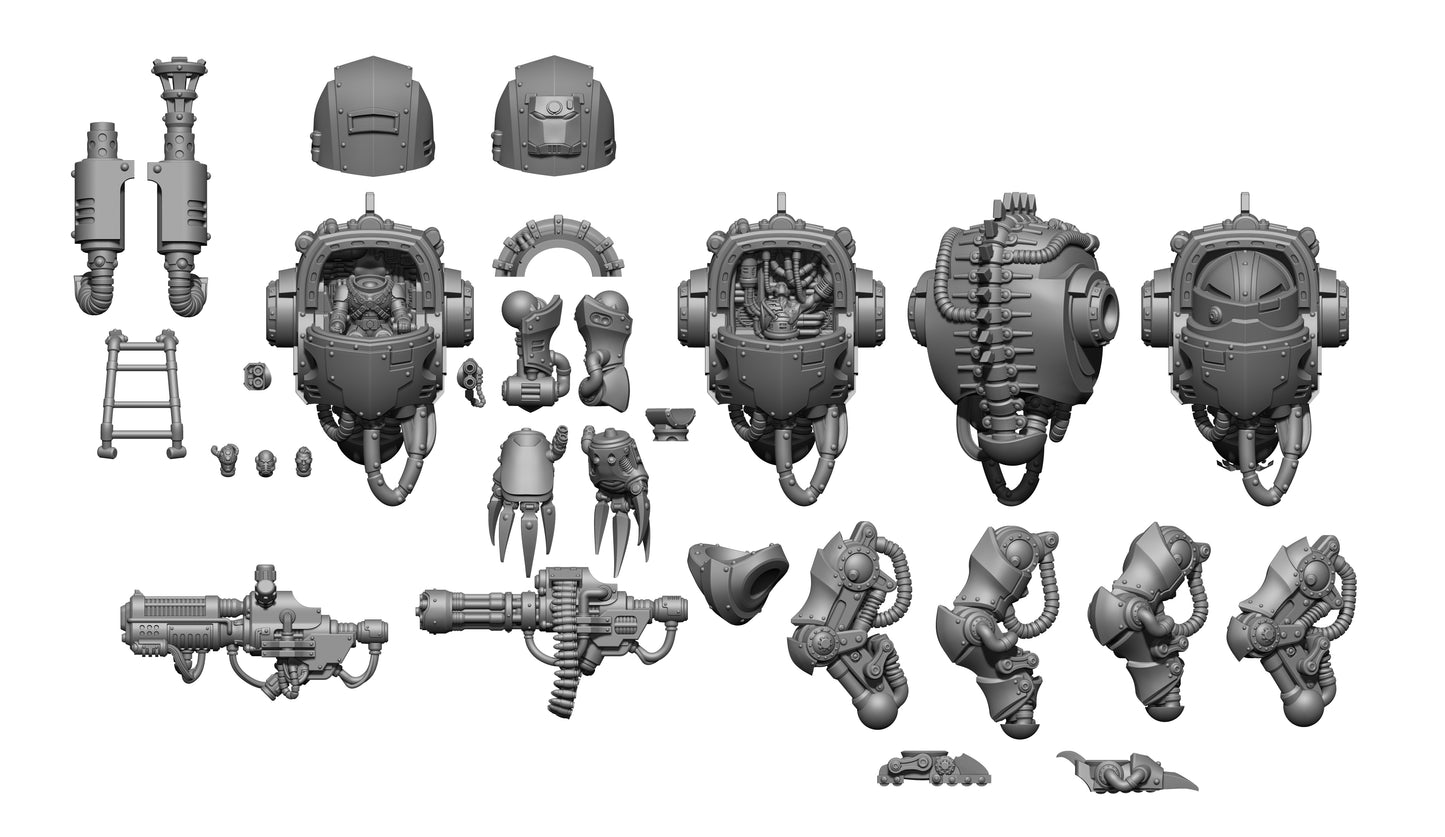 “Resin robot walker mech miniature side view”

“Heavy sci-fi mech unit for tabletop games”

“28mm robot walker model with weapon arms”